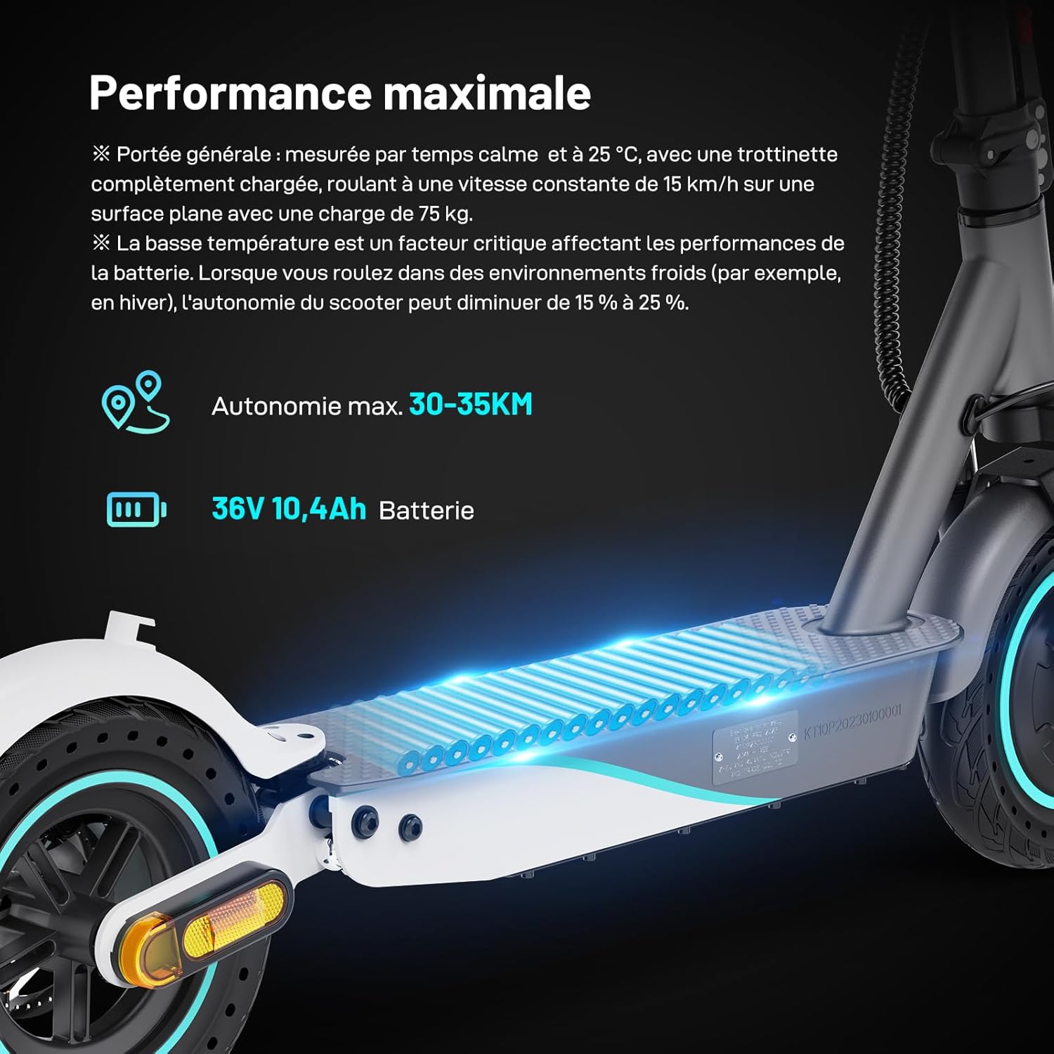 Trottinette Électrique Adulte, Jusqu'à 25 km/h, Pneus Solides 8.5''-10'',300W-400W, 7.8-10.4Ah,Autonomie 23-35KM, Clignotants, Contrôle APP, Charge Max 120/150kg, Pliable Scooter,Double Frein R19-10.4Ah