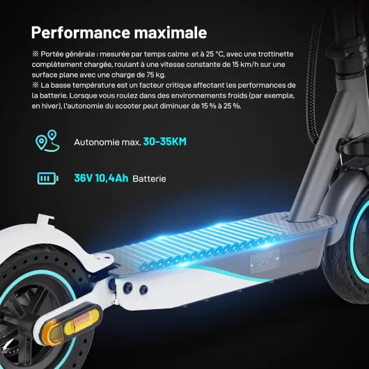 Trottinette Électrique Adulte, Jusqu'à 25 km/h, Pneus Solides 8.5''-10'',300W-400W, 7.8-10.4Ah,Autonomie 23-35KM, Clignotants, Contrôle APP, Charge Max 120/150kg, Pliable Scooter,Double Frein R19-10.4Ah