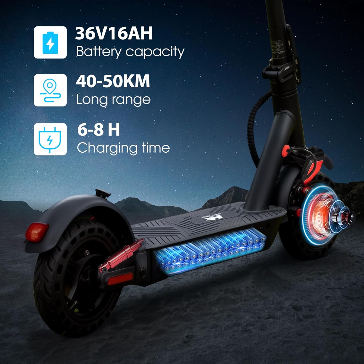 D06 Trottinette Électrique Adulte Pliable avec Batterie 16/25Ah, 500W et Double Suspensions, Autonomie 35-70 km Escooter, Vitesse Max 25 km/h, Pneu Plein 8.5", APP Noir et rouge