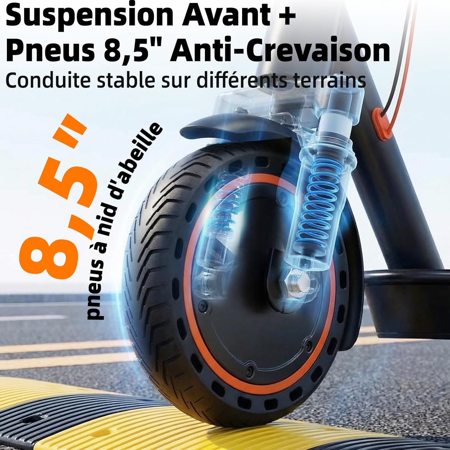 Trottinette Électrique Adulte Ultra Légère Antivol, Suspension, Clignotants, Autonomie 30 km, 350W Batterie 36V 7,8Ah, Pneus Nid d’Abeille Increvables, Application Bluetooth, Scooter Electrique Adulte Noir-T6