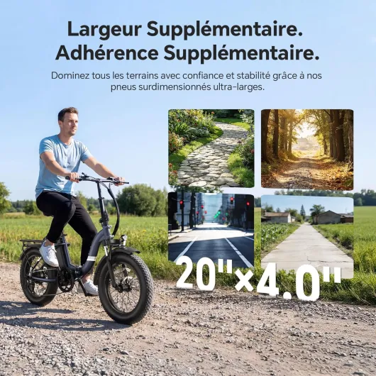 Touroll S2/ S2 Pro Vélo Électrique Pliable Tout-Terrain, 20"×4.0" Fat Tire, 150KM Autonomie, Batterie 720Wh Amovible, Moteur 250W Vélo Électrique Gros Pneu 7 Vitesses, E-Bike Urbain pour Adulte S2-Noir-55NM