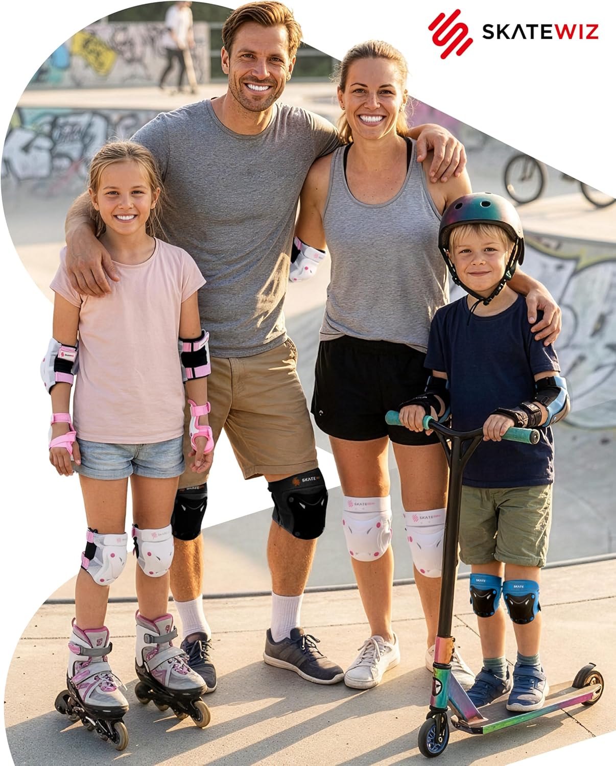 Sets de Protection Roller Enfant & Adulte - Protect-1 Protection Skateboard - Protege Genoux Skate Adulte Enfants et Adultes - Overboard, BMX Noir L