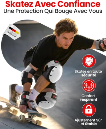 Équipement de Protection de Patineur Professionnel pour Adultes et Jeunes avec Manches en Néoprène - Ensemble Protections en Ligne [6 pièces] Développé par Un Fabricant Allemand L - Adulte Le noir
