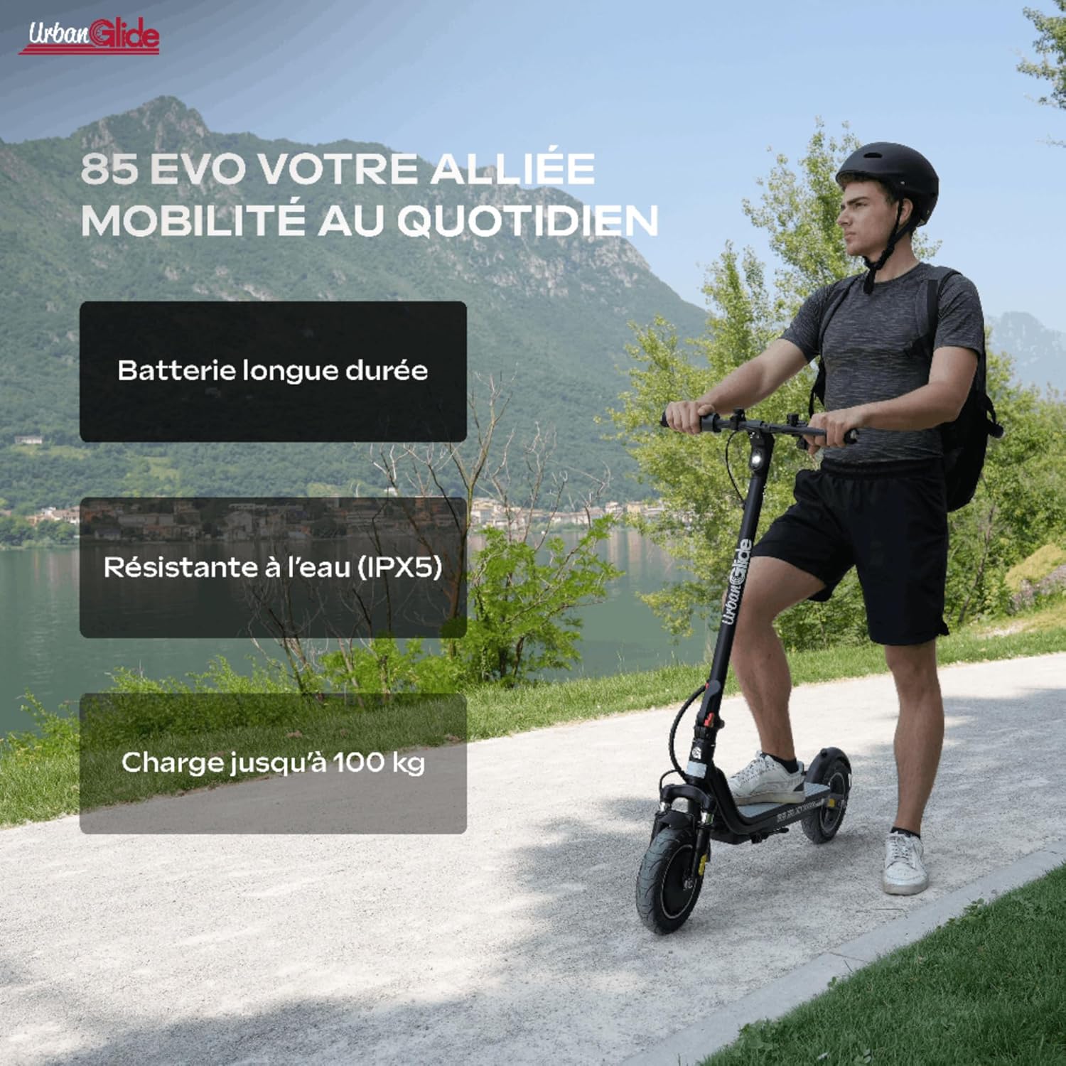 Trottinette Électrique Adulte UrbanGlide 85 Evo – Autonomie Jusqu'a 15 km - Pneu 8,5" Gonflable - Batterie 25.2V/7,8Ah - Poids 15Kg