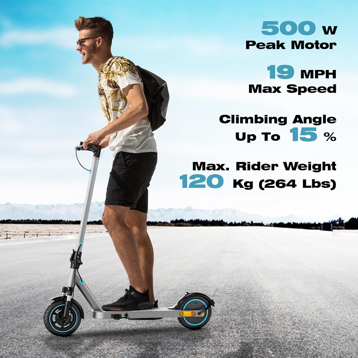 QNQ Trottinette électrique L8, Vitesse maximale de 25 km/h, Autonomie de 35 km, Batterie 36V 7.8AH, 3 Modes Vitesse, Suspension Avant, Double système de freinage