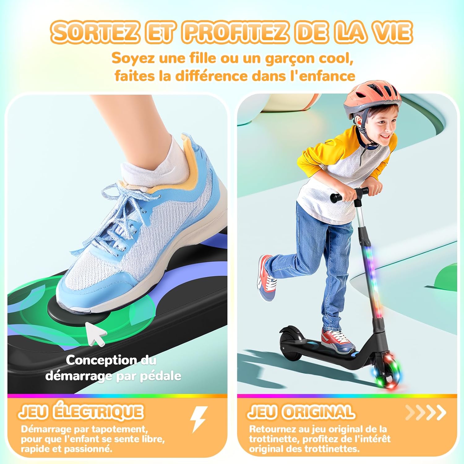SISIGAD Trottinette Electrique Enfant 6-8-10 Ans Scooter Électrique 5.3 Pouces avec Lumière LED Colorée & 3 Hauteurs Ajustables, Trottinette Enfant Vitesse Max 10 Km/h Charge Max 70Kg Autonomie 4KM Black-4