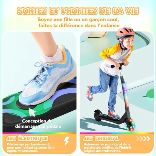 SISIGAD Trottinette Electrique Enfant 6-8-10 Ans Scooter Électrique 5.3 Pouces avec Lumière LED Colorée & 3 Hauteurs Ajustables, Trottinette Enfant Vitesse Max 10 Km/h Charge Max 70Kg Autonomie 4KM Black-4