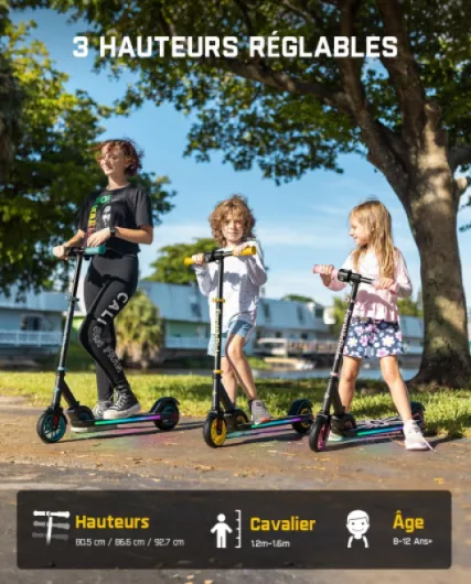 C9 Apex Trottinette Électrique Enfant 1,2-1,6 m, Haut-Parleur Bluetooth, Lumières Arc-en-Ciel, Vitesses 8/13/16 km/h, Autonomie 8 km, Hauteur Réglable, Pliable, Charge maximale 60 kg Rose