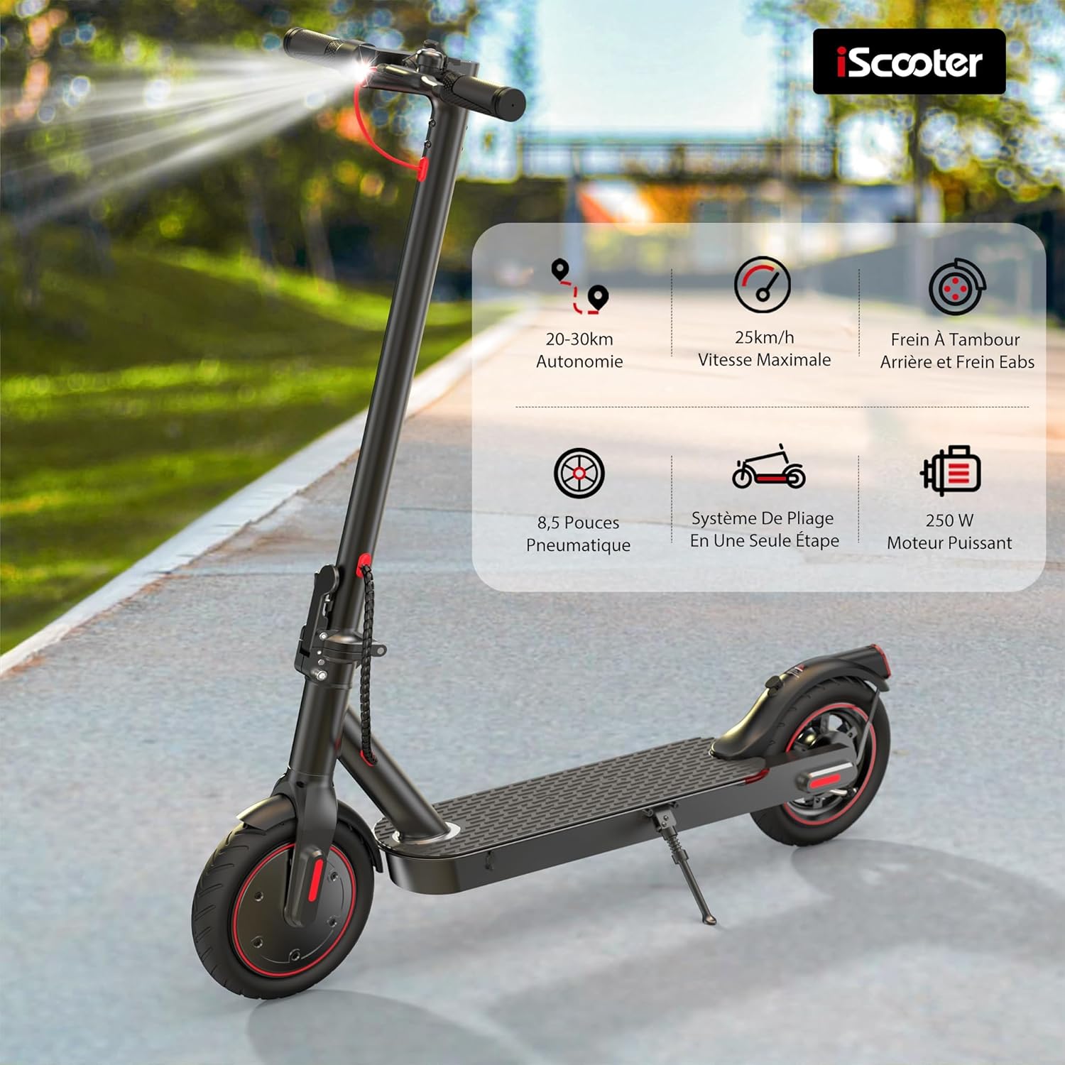 8.5 Trottinette Électrique pour Adolescents & Adultes, Moteur 350W, Max Autonomie De 22-30KM, 8,5 Pouces De Pneu, Contrôle Via App, Max 25 KM/H, Batterie 178.2 Ah, Freinage Double