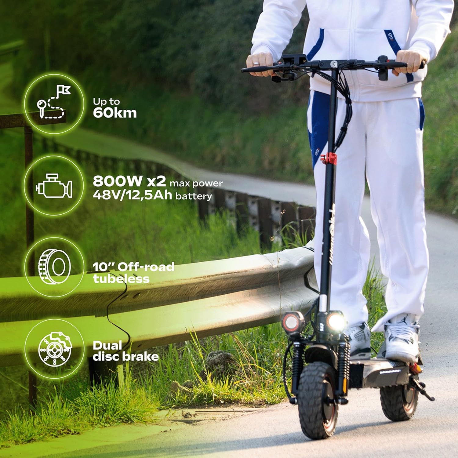 Trottinette électrique Double – Autonomie 60 km – Batterie 54V 18Ah – Pneus Cross 10" tubeless – 26 kg