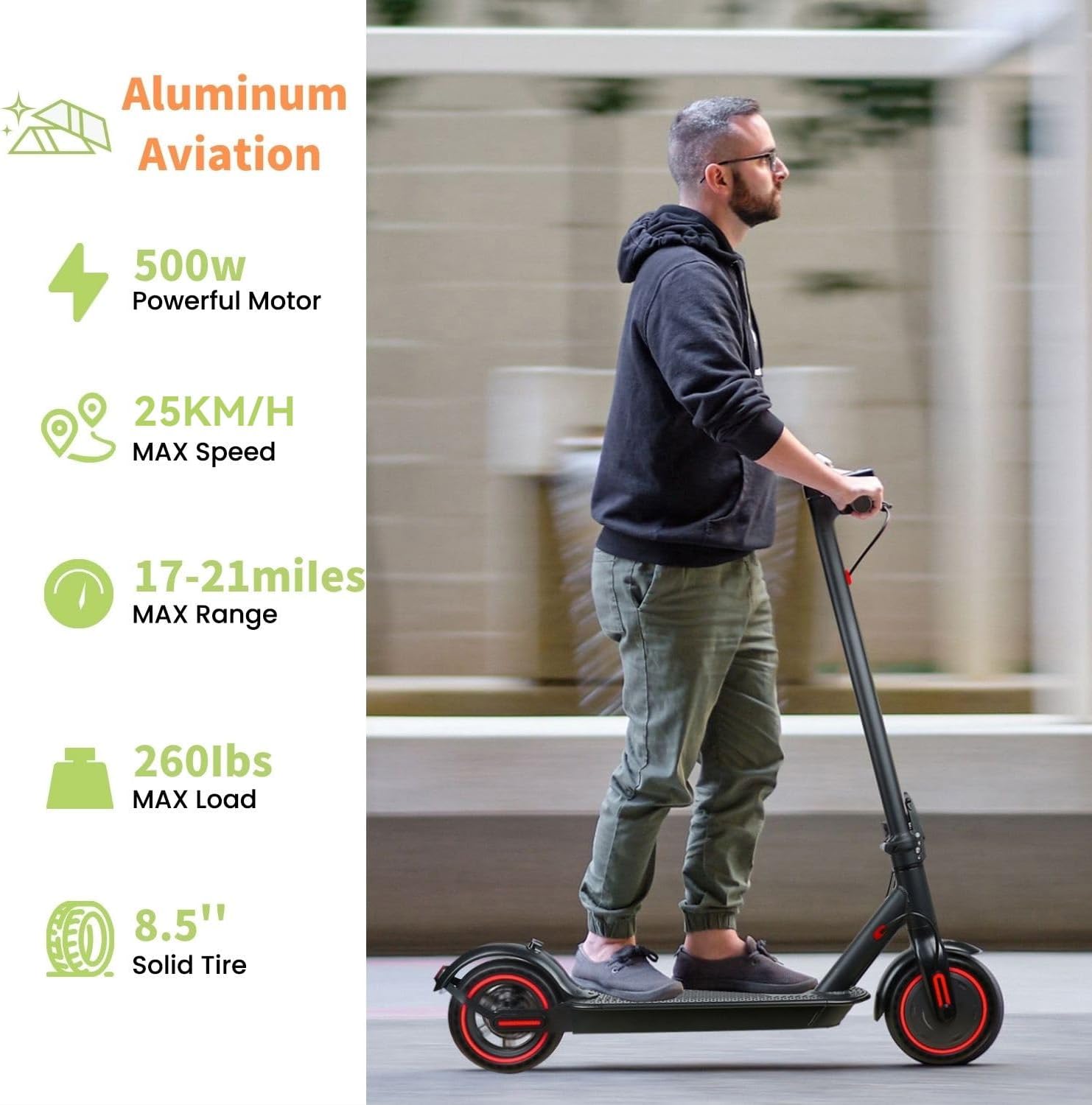 Trottinette Électrique Adulte, Moteur 350W, Vitesse Max 25 km/h, Pneus Anti-Crevaison 8.5 Pouces, Batterie 36V 7.8AH, 3 Modes de Vitesse, Double Frein, Compatible avec App, Charge Max 120KG