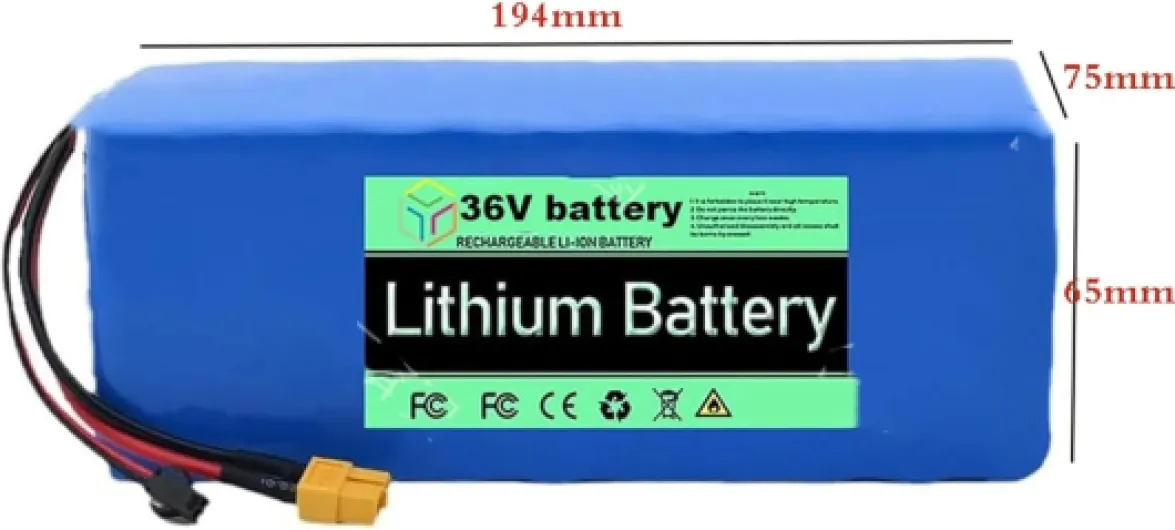 36V 10S3P Batterie lithium-ion rechargeable Boîtier en PVC étanche Batterie pour vélo électrique Chargeur inclus Convient aux trottinettes et draisiennes électriques 36V,XT60+DC 36V XT60+DC