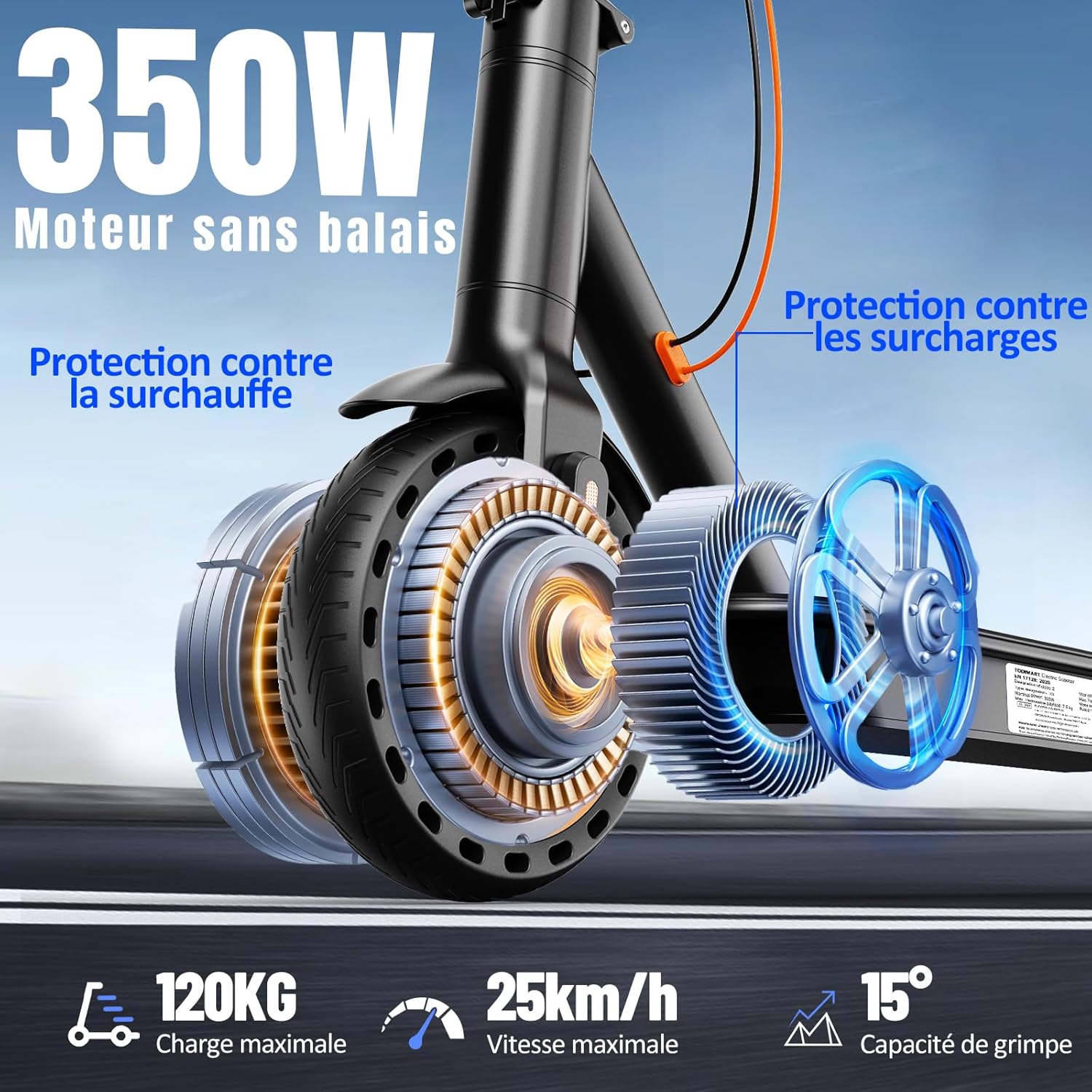 Trottinette Electrique Ultra Legere, Autonomie 35km, 350W (pic 650W) 7,8Ah Batterie Lithium,pneus Anti-crevaison 8,5'',Trotinette Electrique Adulte Antivol,contrôle Via App, Double Frein