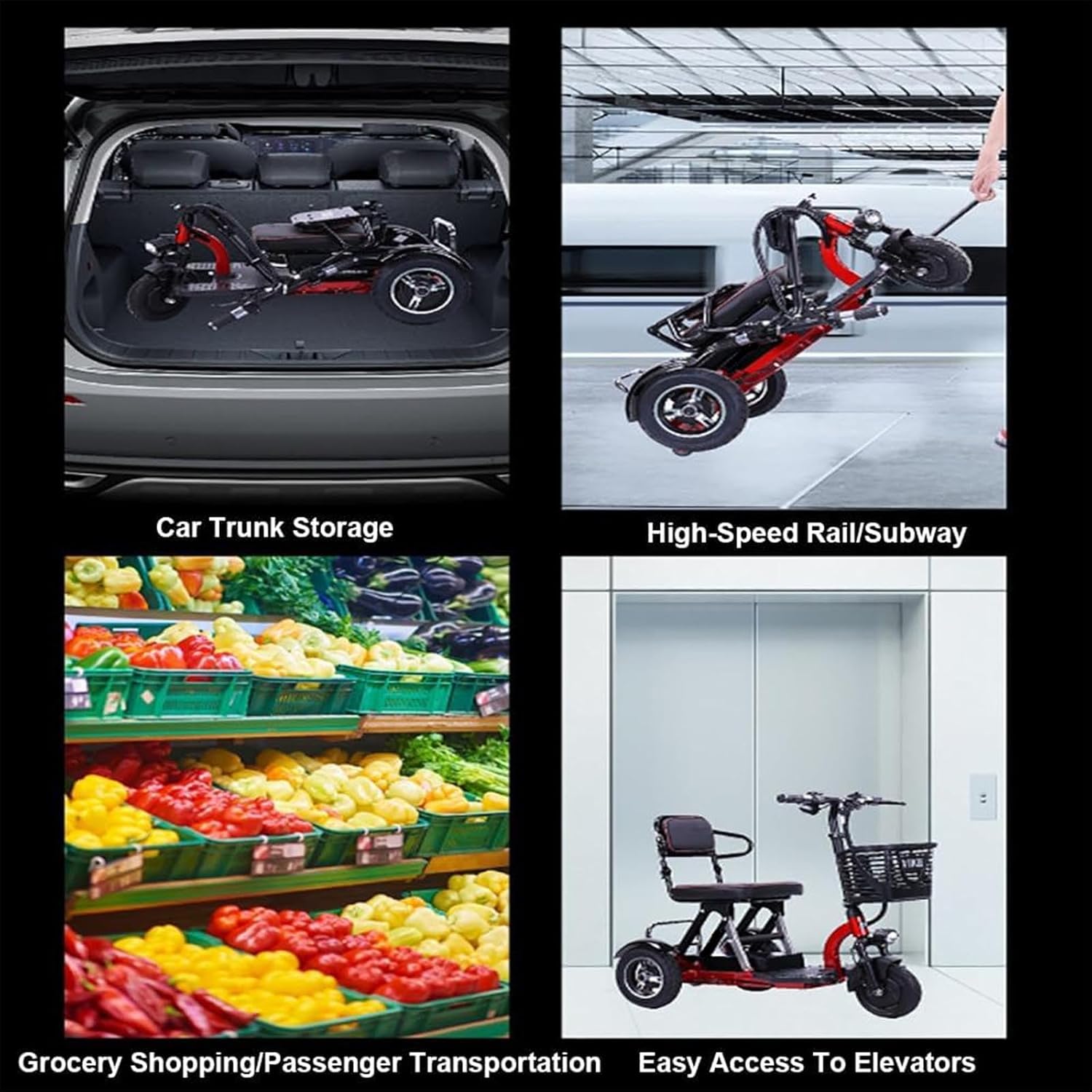 Scooter de mobilité Pliable et léger à 3 Roues, SièGe Confortable, avec Phares LED et Panier autonomie, Autonomie Jusqu'à 50 Km, idéal pour Les Seniors et Les Adultes,15a