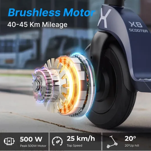X6/X8 Trottinette Électrique Adulte,Batterie Amovible Scooter Électrique Adulte,Moteur 350/500W,5.5/10" Pouces,Vitesse 25Km/H,Autonomie 15-40Km,Double Freinage,APP bleu