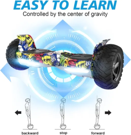 Hoverboard 8,5" Tout Terrain, APP contrôle, LED Bluetooth intégrée avec Moteur Puissant, Hover Board Auto-équilibrant, Cadeau pour Adolescents & Adultes Hip Hop