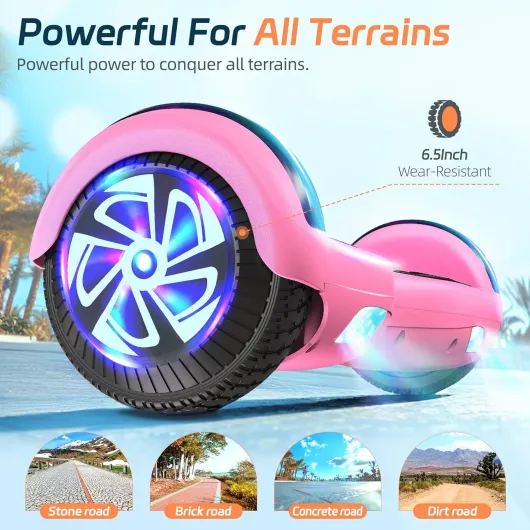 Hoverboard, Gyropode électrique 6,5 Pouces Hoverboard Hover Scooter Board avec Musique Bluetooth, lumières LED et Moteur Puissant pour Enfants et Adolescents Rose-bluetooth