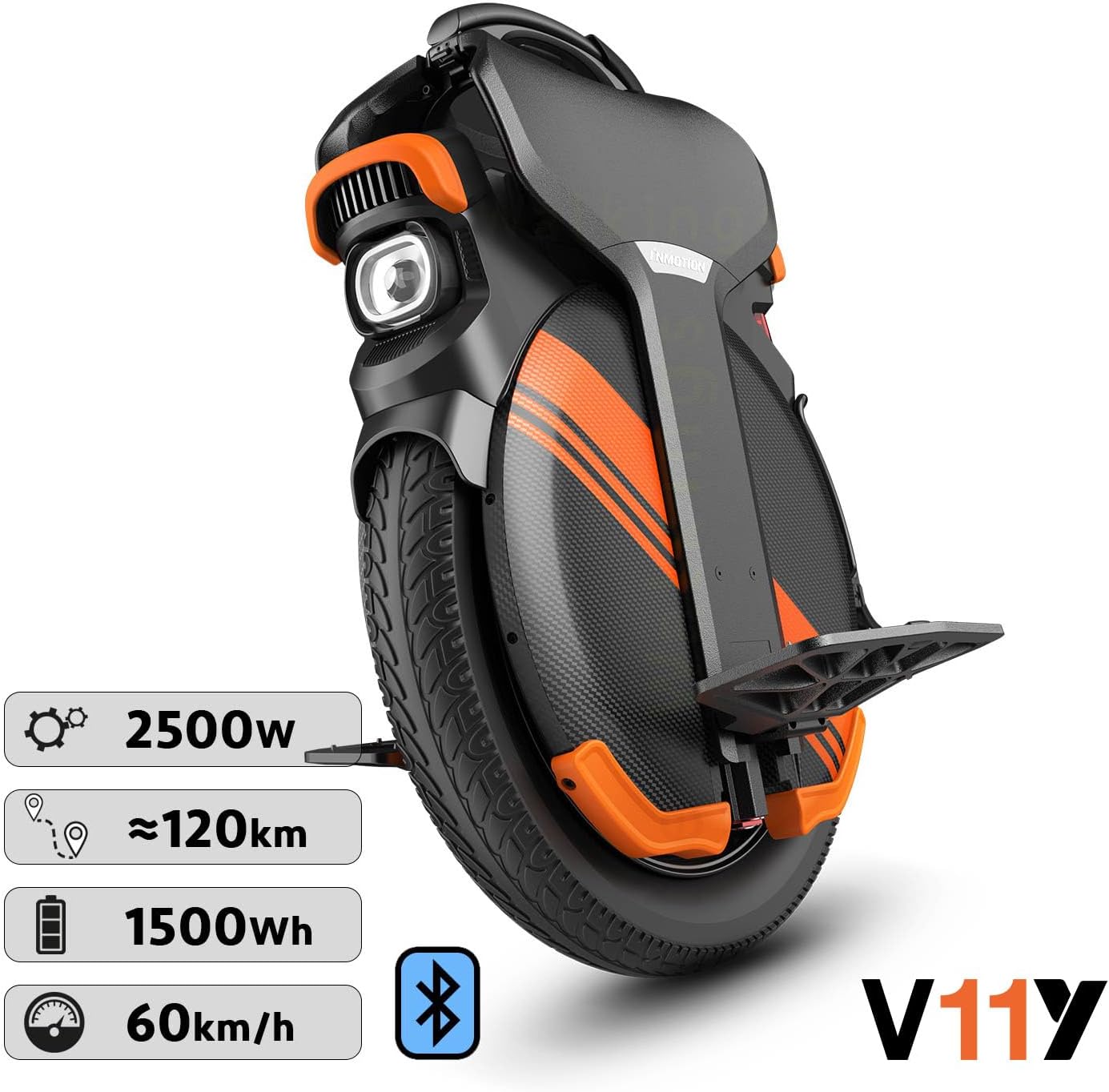 Gyroroue Electrique V11Y, Adulte, Noir, Moteur 2500W, Autonomie jusqu'à 120km, Vitesse bridée 25km/h, Pneu Gonflable 18''
