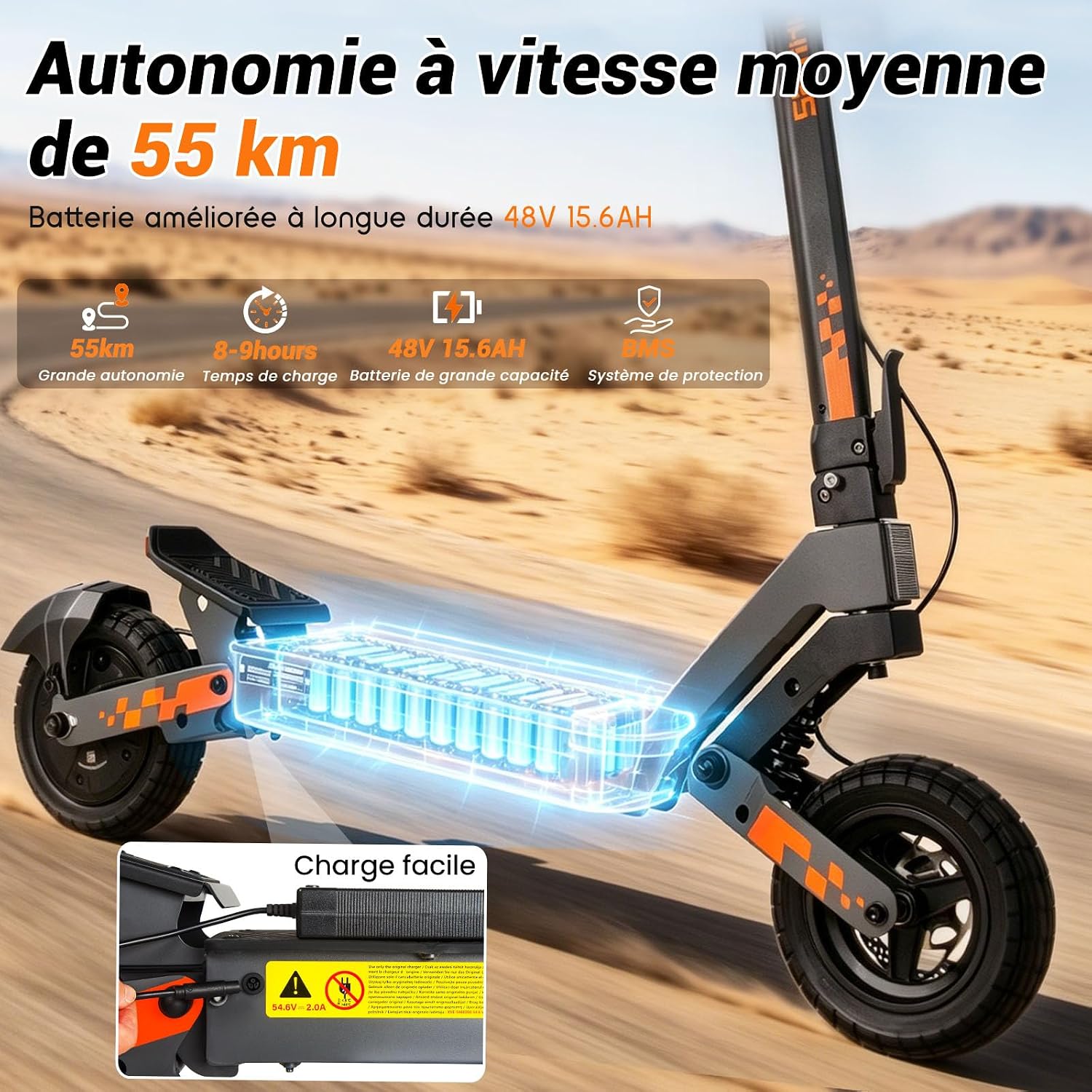 Kukirin G2 Trottinette Electrique Adulte 48V 15.6Ah - 55km Autonomie Pliable Tout-Terrain Trottinette Électrique Pneus Tubeless 10 Pouces, Double Suspension,Double Frein à Disque,Écran Tactile