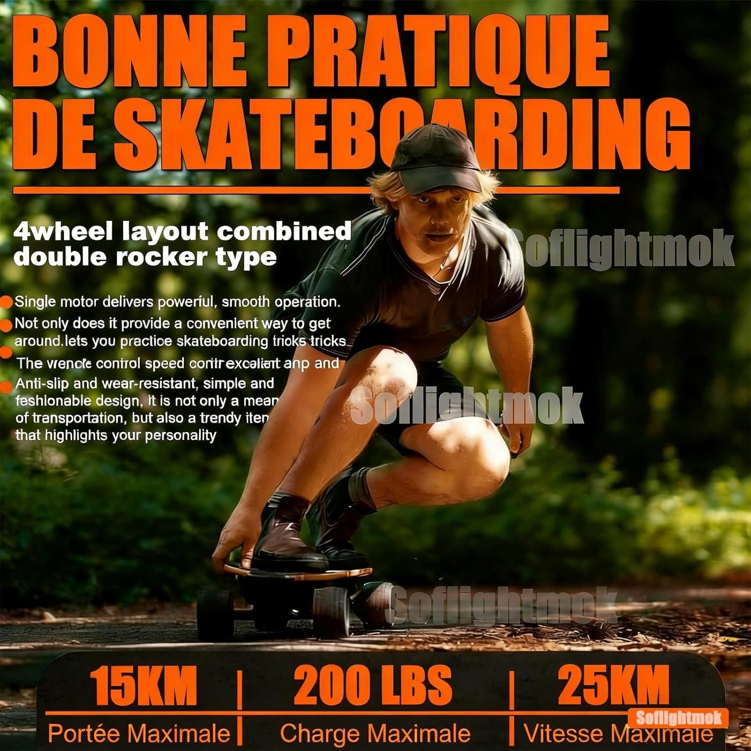 Planche Électrique Tout-Terrain Adultes-Skateboard Électrique 350W,25km/h,Autonomie 15km,Deck 7-Ply Érable,Portée 90kg,Télécommande 4 Vitesses-pour Ville,Campus& Aventures Urbaines