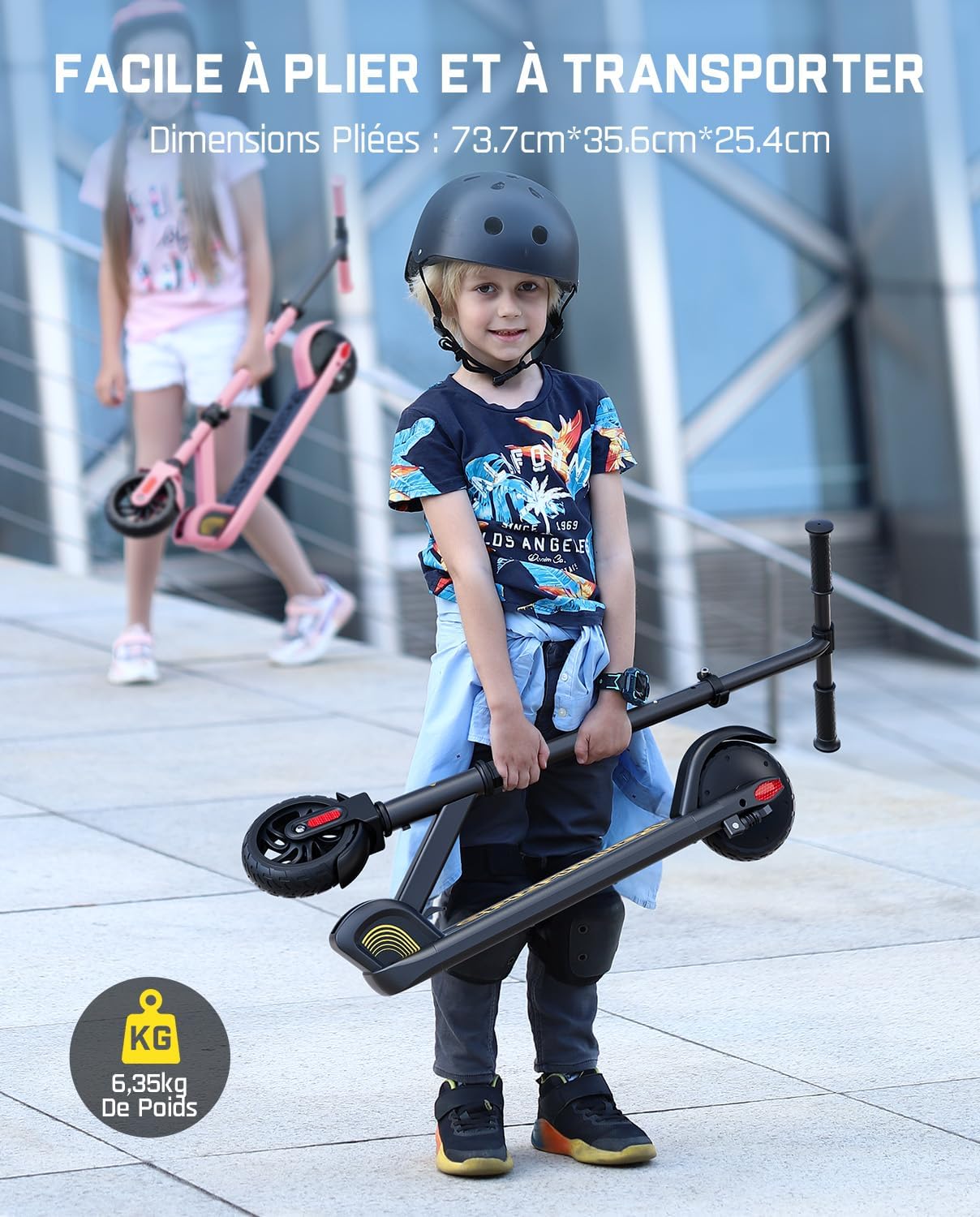 C9 Trottinette Électrique pour Enfants 1,2 m - 1,6 m, 10/16 km/h, Autonomie de 8 km, Écran LED, Hauteur Réglable, Pliable et Légère, pour Enfants jusqu'à 60 kg Noir