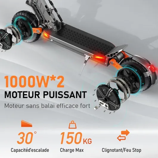 S10S-Z Trottinette Electrique Adulte Autonomie 70-85KM Trotinette Electrique Sportive Professionelle Double Moteurs Puissants 2*1000W Batterie 60V 18Ah Double Suspension Trottinette Electrique