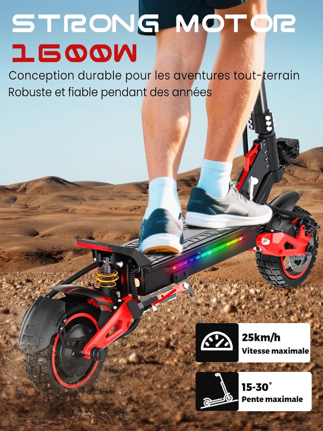 1600W Trottinette Électrique Adulte Pliable - Autonomie 45-55KM,48V 18Ah - Trotinette Electrique Adulte 10.5" Tout Terrain Double Suspension Double Frein Trottinette Électrique Pliable 150kg load