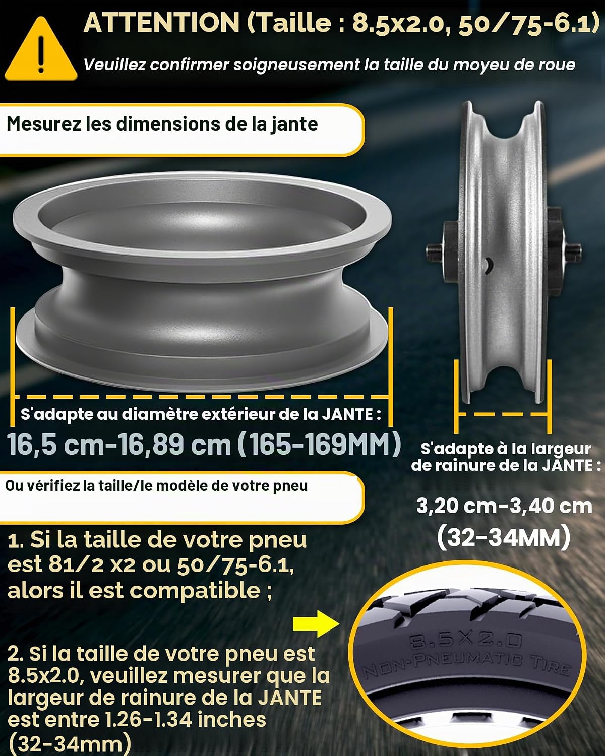 1 Pièces Pneus Pleins 8,5 x 2,0 (50/75-6.1) pour Trottinette Électrique – Increvables, Structure Nid d’Abeille, Sans Entretien, Compatibles Wispeed T855, Xiaomi M365/Pro 2 Schwarz, Classique 8,5 x 2,0 (50/75-6.1) 1