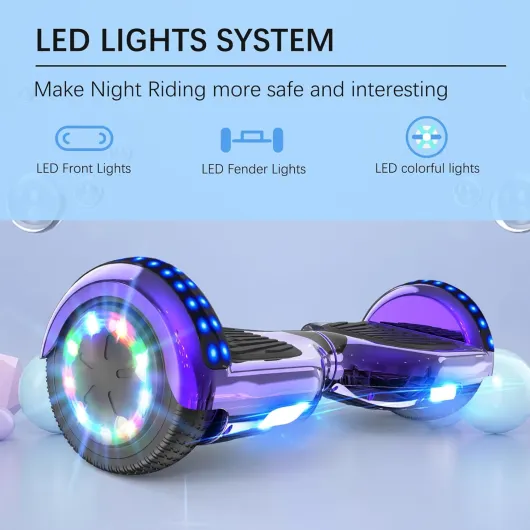 Hoverboard Gyropode pour Enfant et Adulte, Overboard 6.5 Pouces avec Bluetooth-Musique/LED-Roue Clignotante, Hover Board Skateboards Meilleur Cadeau pour Les Enfants voilet