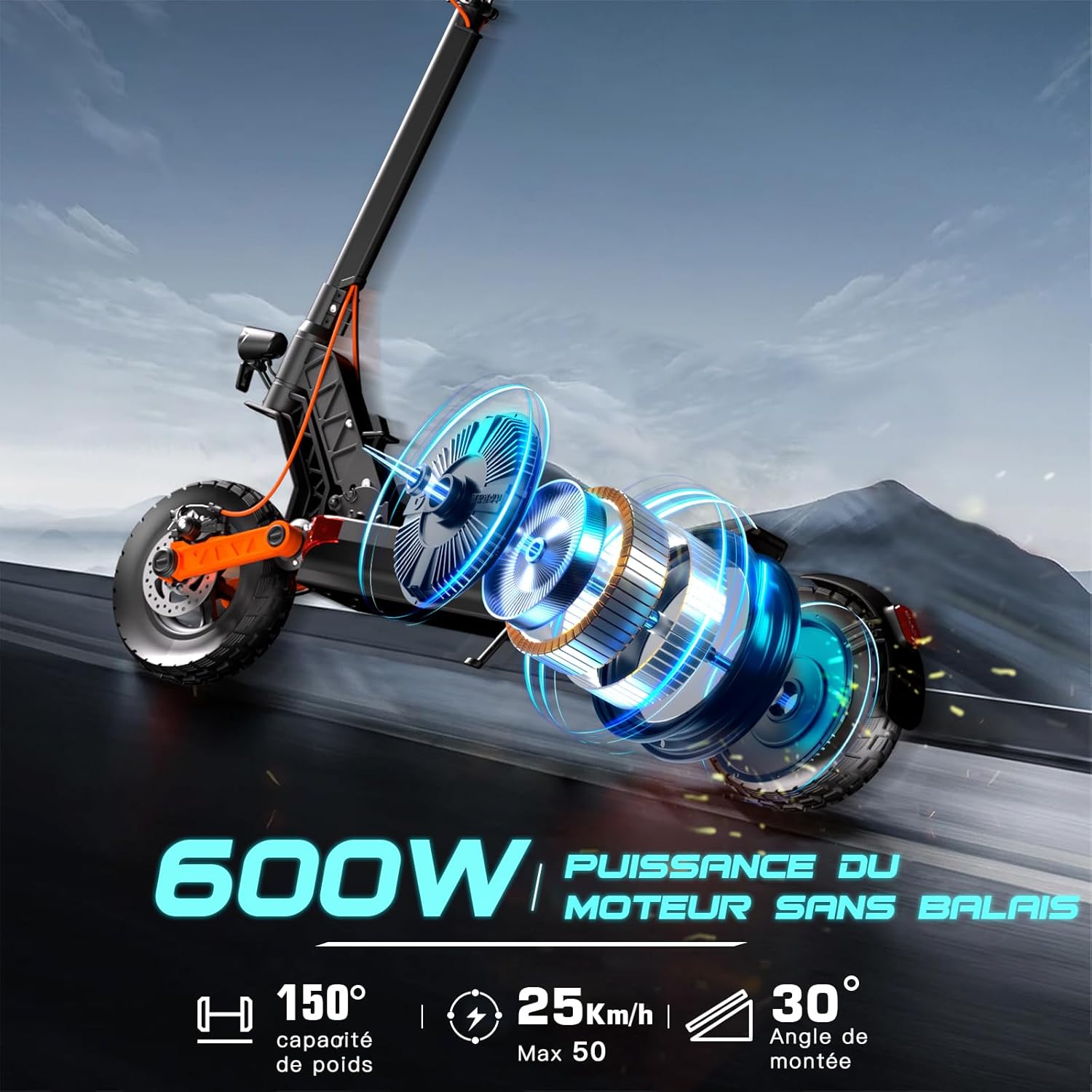 Trottinette Electrique Adulte,S/Y Serie Autonomie 55-75KM Batterie 48V 13/18Ah Moteur 500W/600W Trotinette Electrique Puissante Tout Terrain Ultra Legere Double Suspension S5-Z（50-65)KM)