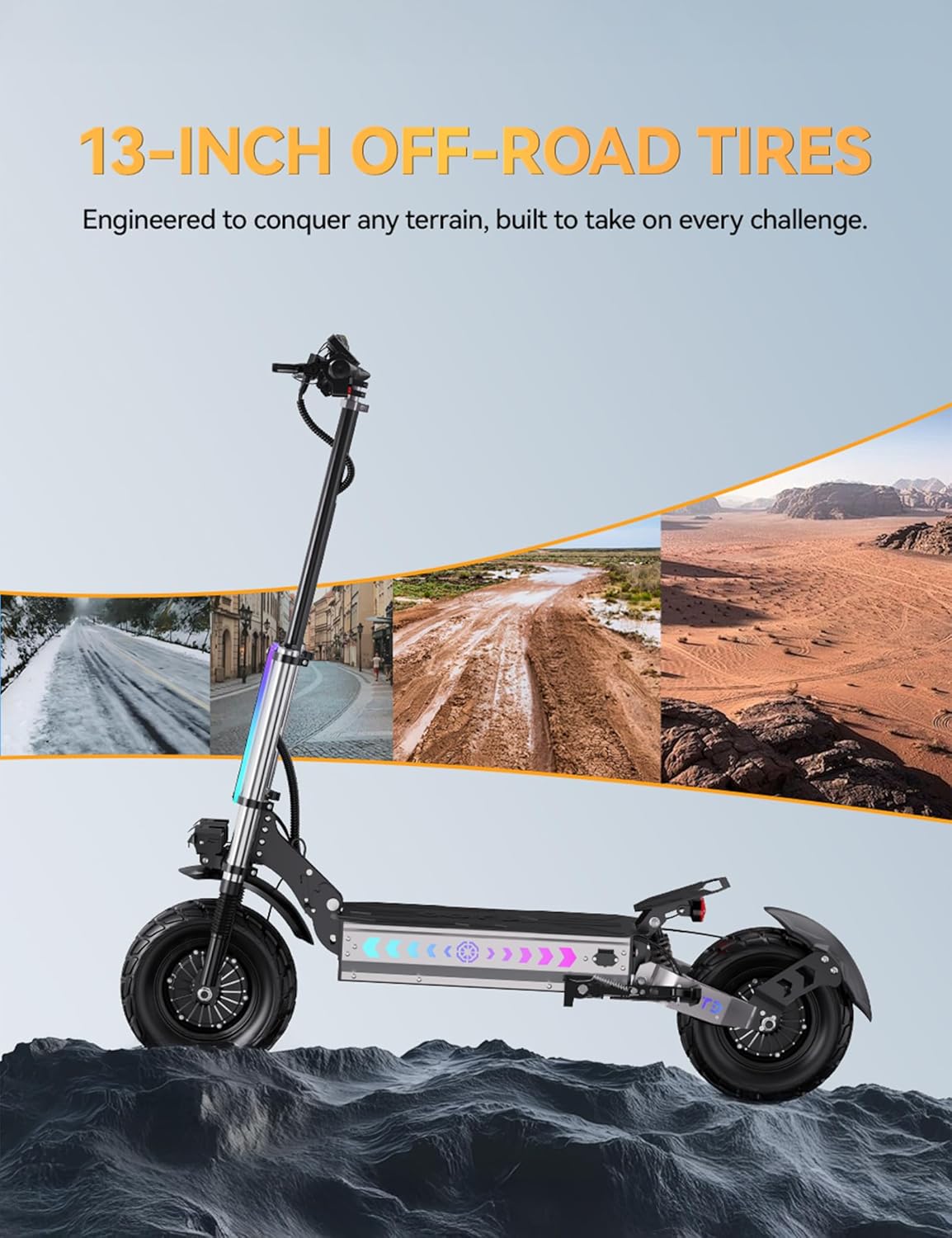 T90 Trottinette Électrique Tout Terrain Adulte avec Doubles Moteur (6000W Peak), Pneus 13" Trotinette Electrique 60V 31.2AH Batterie Autonomie 120KM, Double Freins à Disque Hydrauliques Puissants