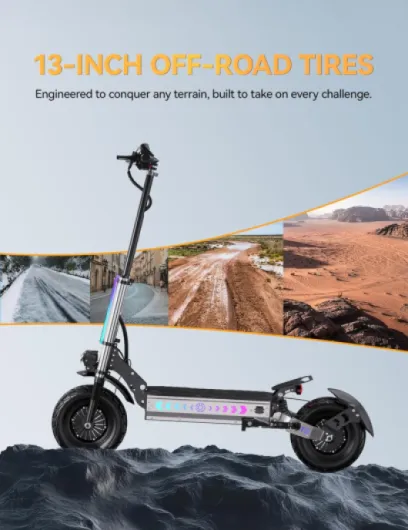 T90 Trottinette Électrique Tout Terrain Adulte avec Doubles Moteur (6000W Peak), Pneus 13" Trotinette Electrique 60V 31.2AH Batterie Autonomie 120KM, Double Freins à Disque Hydrauliques Puissants