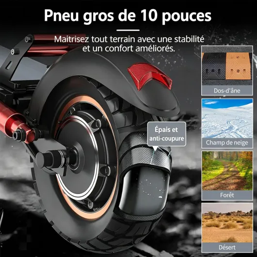 800W Trottinette Électrique Adulte 10" Tout Terrain Trotinette Electrique Pliable Autonomie 30-40KM Escooter Double Suspension Double Frein